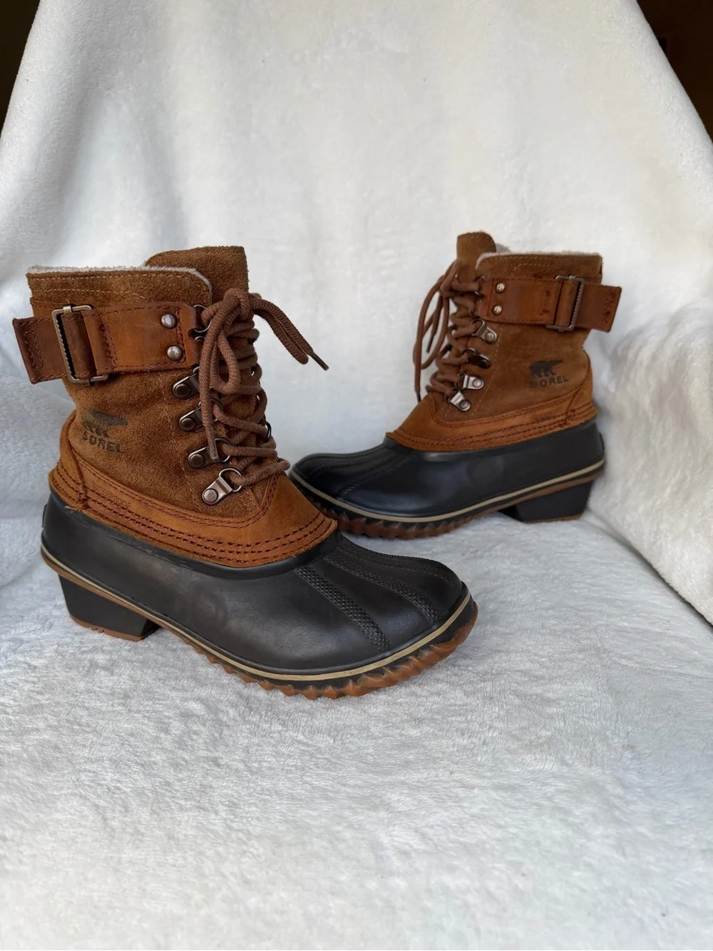 Sorel Fancy Lace II Womens Boots 6 Brown Waterproof Leather Lace Up Duck